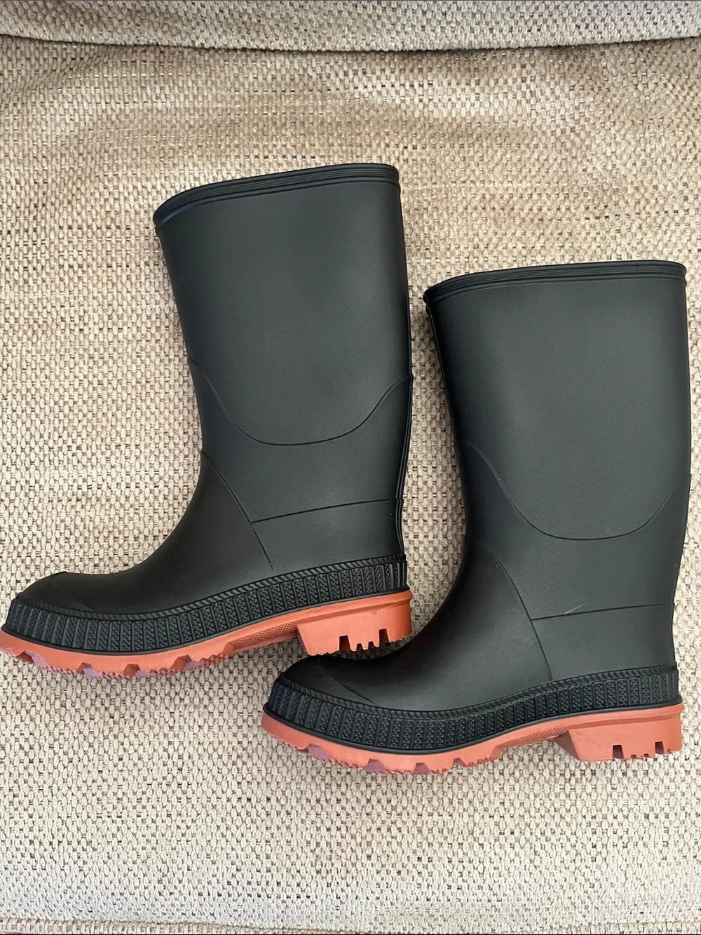 Little Kids Black Rain Boots with Brown Sole